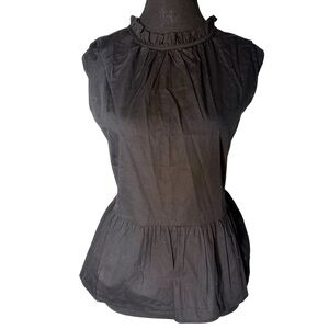 VINTON New Black Sleeveless Top Ruffle Peplum Mock Neck Blouse Cotton Large